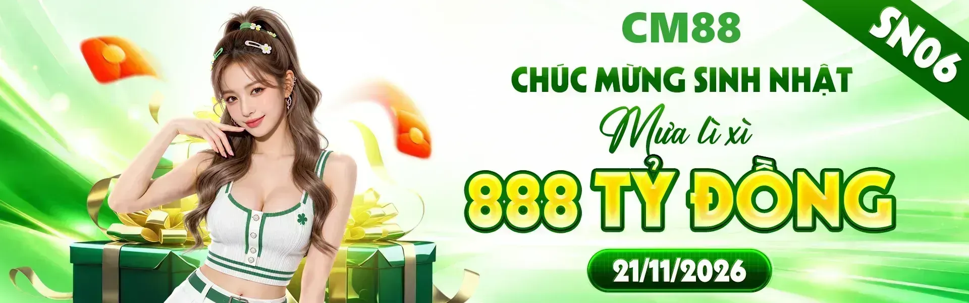 1. CM88 rộn ràng kỷ niệm sinh nhật với hàng ngàn phần quà dành cho hội viên. Nhanh tay đăng ký tài khoản để khám phá chương trình và những phần thưởng hấp dẫn.